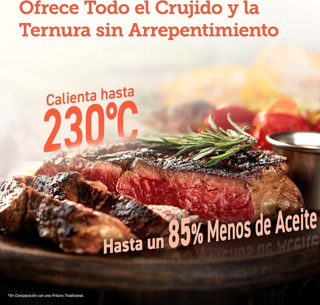 Filete dorado cocinado con la freidora de aire COSORI L501 a 230 °C, con hasta un 85% menos de aceite comparado con la fritura tradicional