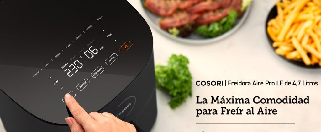 Pantalla táctil LED de la freidora de aire COSORI L501, con temperatura de hasta 230 °C y controles intuitivos para freír al aire fácilmente