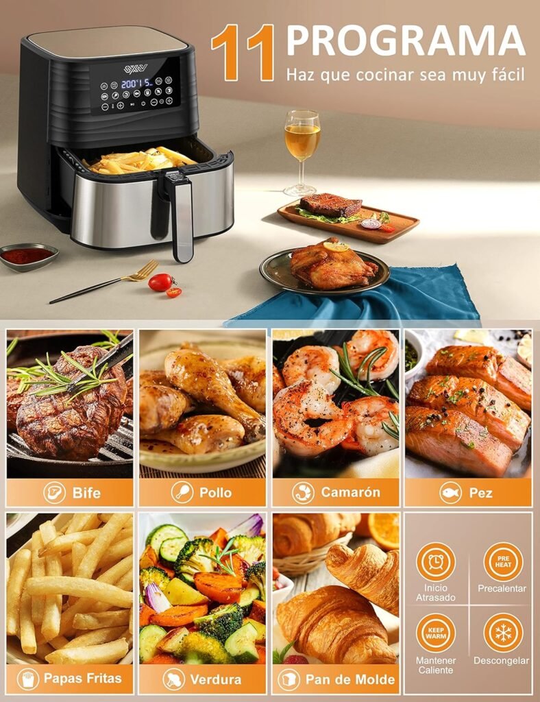 Freidora Innsky IS-EE004 con 11 programas automáticos para cocinar bife, pollo, camarón, pescado, papas fritas, verduras y pan de molde