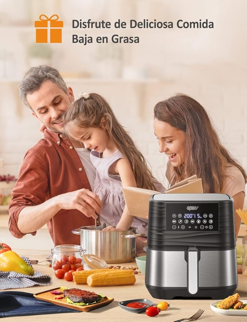 Familia cocinando junta con la freidora de aire Innsky IS-EE004, ideal para preparar comidas deliciosas y bajas en grasa