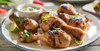 Muslos de pollo marinados al estilo BBQ en freidora de aire