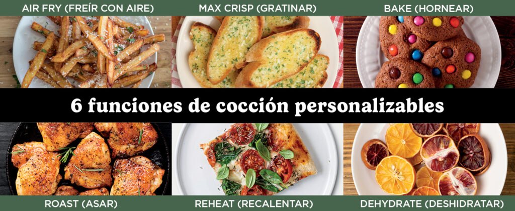 Seis funciones de cocción personalizables de la freidora Ninja SL300EU con imágenes de recetas